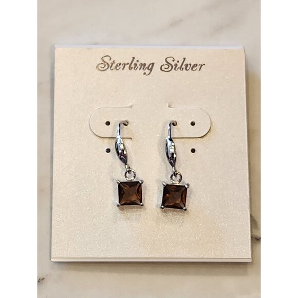 Sterling Silver Dangling Brown Gemstone Earrings - Picture 1 of 5